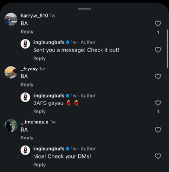 Instagram comments with automatic author replies to BA