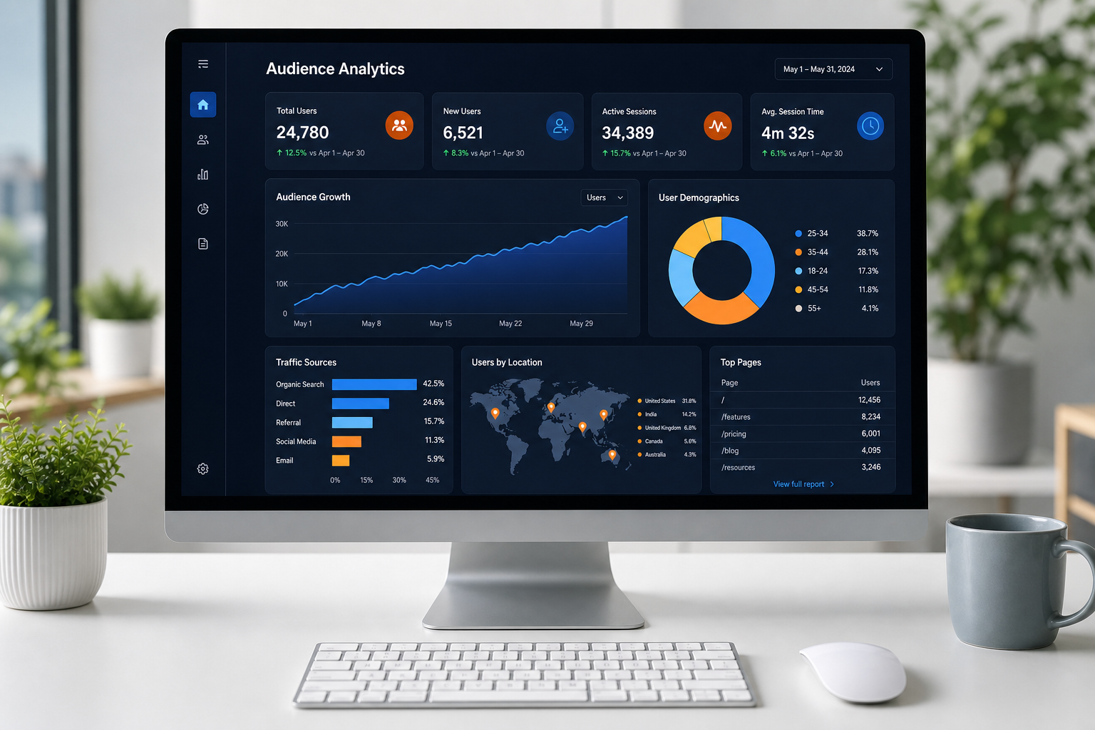 Audience analytics dashboard on a desktop monitor