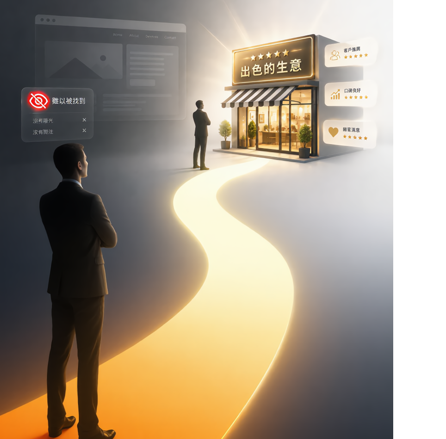 Illustration of a strong offline business with a weak online presence